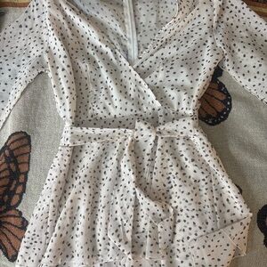 White Polka Dot Wrap Dress romper